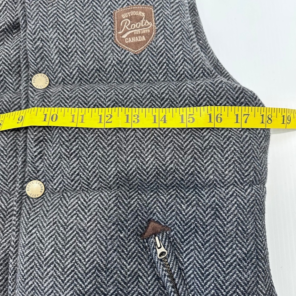Roots‎ Canada Kids Puffer Vest Herringbone Tweed Brown Suede Patch Size XXL TTG - Picture 8 of 9